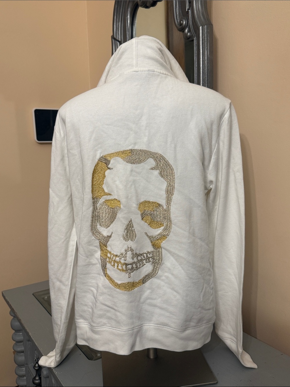 *flawed Zadig & Voltaire Medium Comfy Skull Camo Off-White Zip-Up Hoodie Jacket
